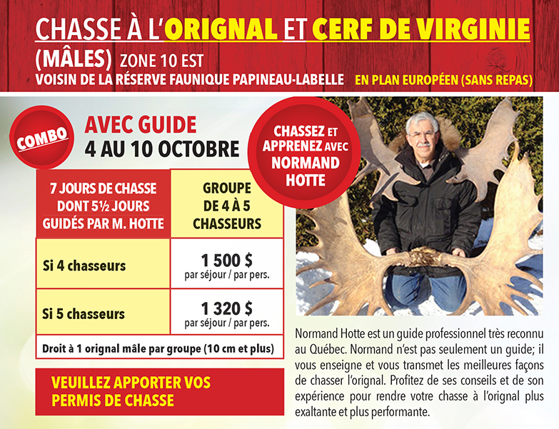Tarifs chasse à l'orignal avec guide