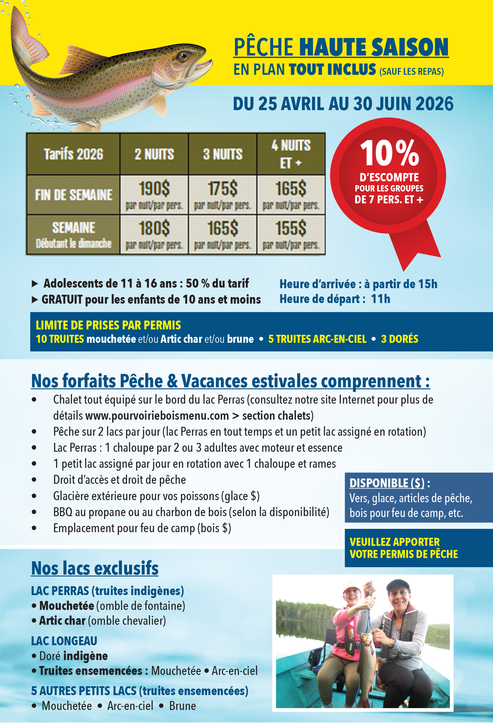 Tarifs 2026 - Pêche haute saison